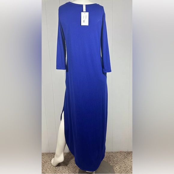 Zenana Outfitters Royal Blue Maxi Dress 3/4 Sleeve Sz M Side Leg Opening - Picture 5 of 9